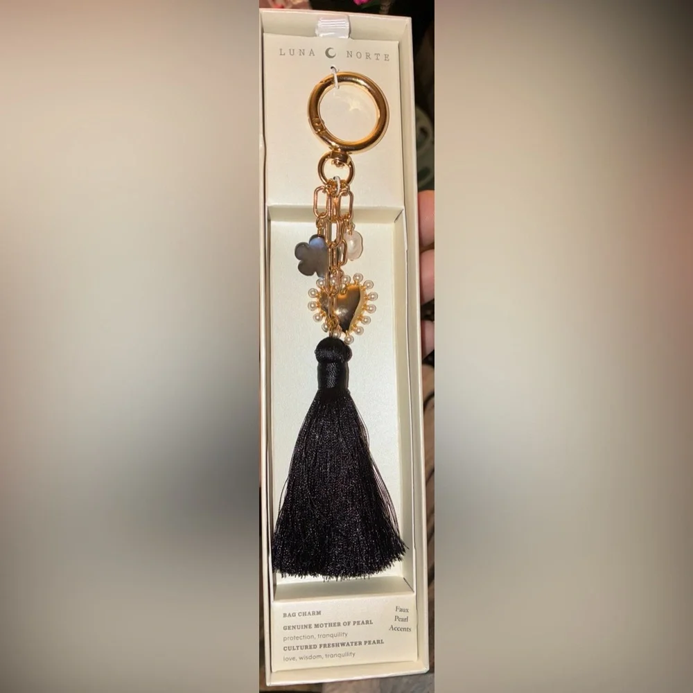 LUNA NORTE TikTok Viral Black Tassel and Charms Elegant Purse Bag Charm NEW NWT